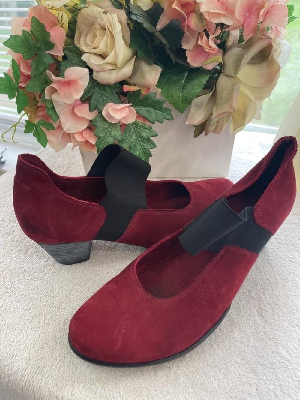 Arche Nubuck Mary Jane Heels Red Latex Sole 39.5 US 9.5 (sh900